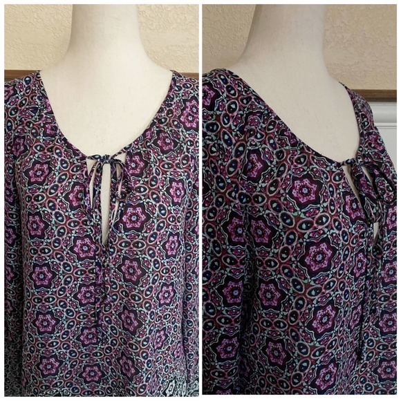 Sanctuary Ombre Medallion Floral Tie-Neck Long sleeve Blouse XS - Picture 4 of 5